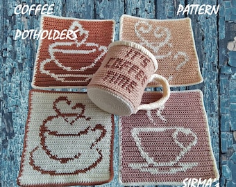Maniques à café et tasses amigurumi au crochet : 4 sous-verres (PDF)
