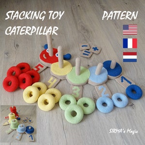 Stacking Toy Caterpillar Crochet Pattern - Amigurumi Counting Color sorting Game Montessori Educational Toy - English, Français, Nederlands