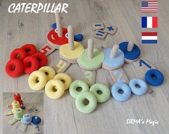 Modèle au crochet Caterpillar, jouets à empiler : jeu de tri et de comptage des couleurs Amigurumi (français, anglais, néerlandais)