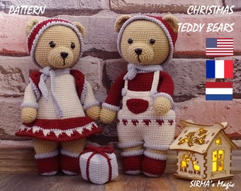 Modèle au crochet d'ours en peluche de Noël : didacticiel sur les jouets Amigurumi (français, anglais, néerlandais)