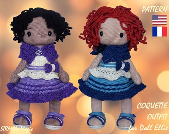 Doll Ellie "Coquette Outfit" Crochet Pattern - Crochet Clothes for Doll Ellie Amigurumi Pdf Tutorial - English, Français