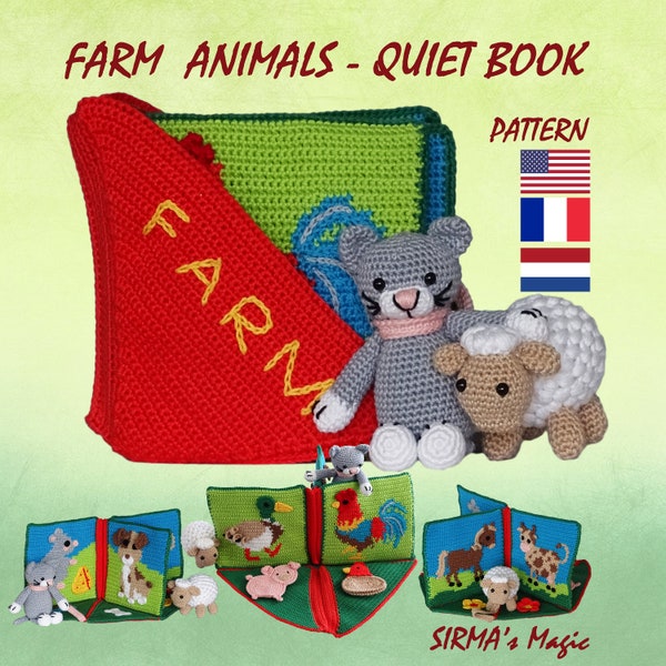 Farm Animals Quiet Book Crochet Pattern - Busy Activity Sensory Pop-up Book Domestic Animal Amigurumi Pattern - English,Français,Nederlands