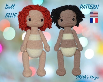 Doll Ellie Crochet Pattern - Amigurumi Doll Ellie Pdf Tutorial Base Body - English, Français