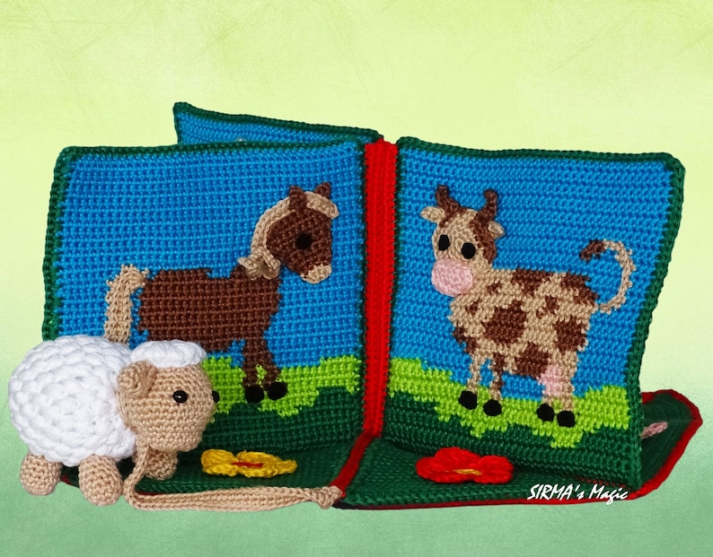 Farm Animals Quiet Book Crochet Pattern Busy Activity Sensory Pop-up Book Domestic Animal Amigurumi Pattern English,Français,Nederlands image 8