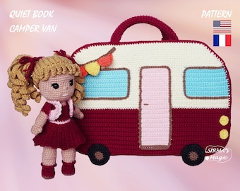 Modèle au crochet Camper Van Quiet Book, Girl Doll Amigurumi : Activity Dollhouse (français, anglais)