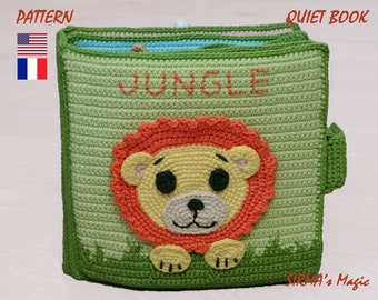 Modèle au crochet de livre tranquille de la jungle - Livre sensoriel d'activité occupée avec motif Amigurumi d'animaux de safari - English, Français