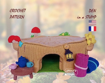 Modèle de maison de poupée Amigurumi au crochet : tutoriel Forest Tree Home (français, anglais)