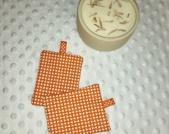 Lot de 2 minis Bouillottes sèche en coton motifs géométrique orange fait mains garniture au choix