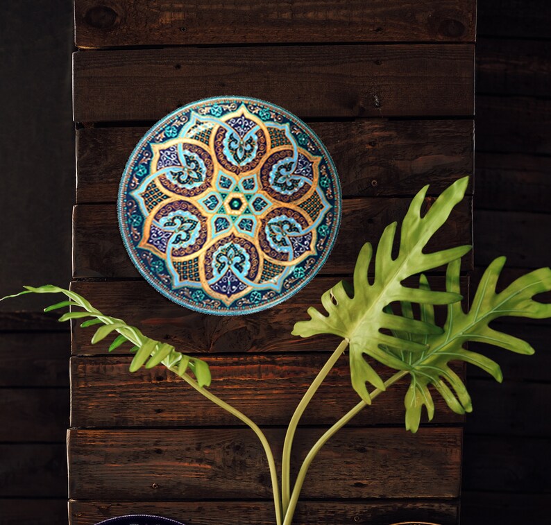 Round blue decorative plate Porcelain wall art Guest room Etsy