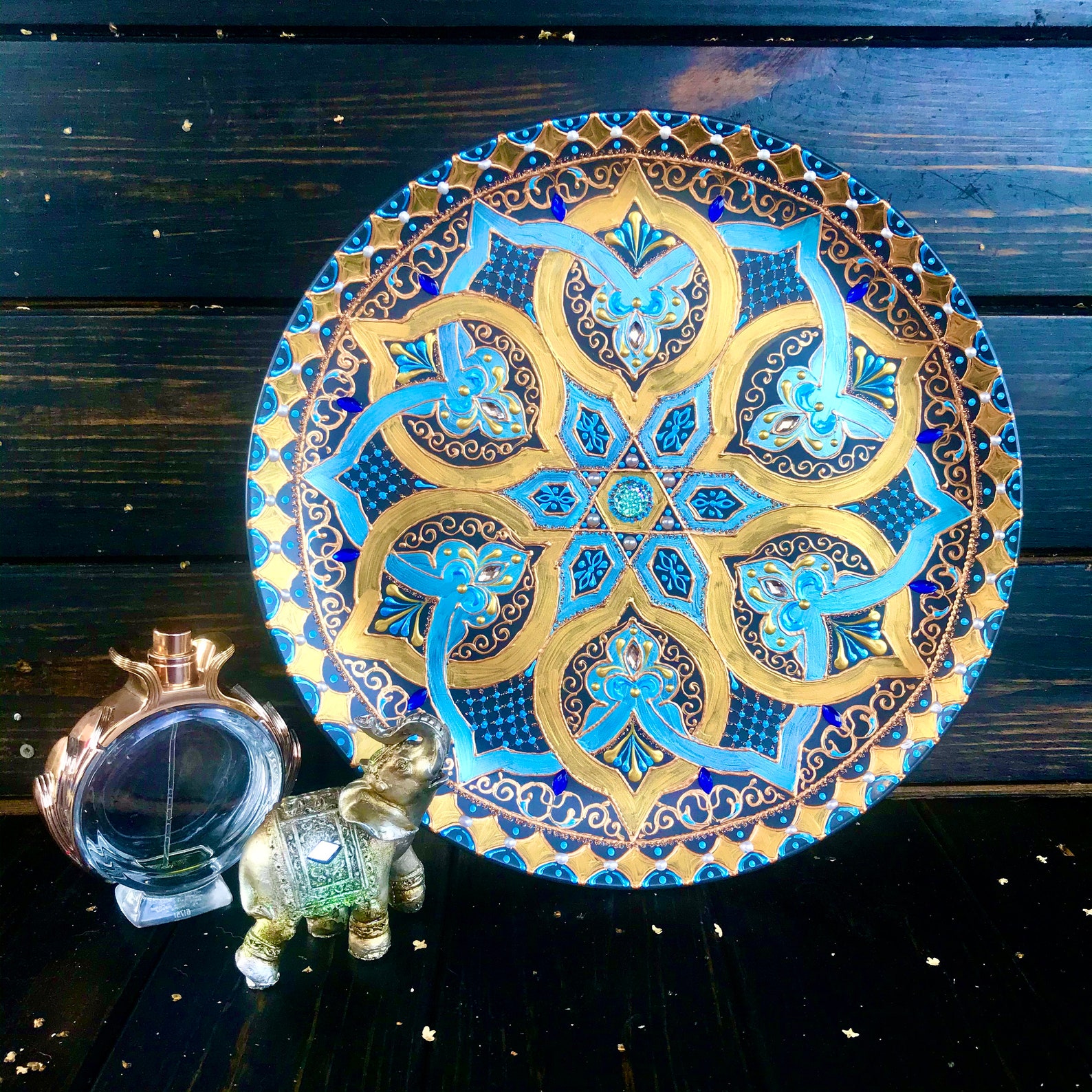 Round blue decorative plate Porcelain wall art Guest room Etsy