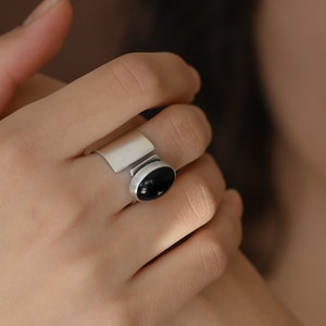 Black Onyx  Ring, Onyx Bold Ring, 925 Sterling Silver Ring, Gemstone Ring, Wide Band Ring, Adjustable ring, Gift for her, Minimalistic Ring
