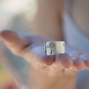 Dandelion Ring, Hand-stamped Ring, Botanical Ring, Nature Inspired Ring, Make a Wish Ring, Nature Jewelry, Dandelion Silver ring for Her