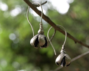 Botanical earrings, Sterling silver earrings,Maleberry earrings, Silver dangle earrings, Dry seeds jewelry, Bronze earrings, Gift for her