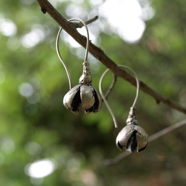 Botanical earrings, Sterling silver earrings,Maleberry earrings, Silver dangle earrings, Dry seeds jewelry, Bronze earrings, Gift for her