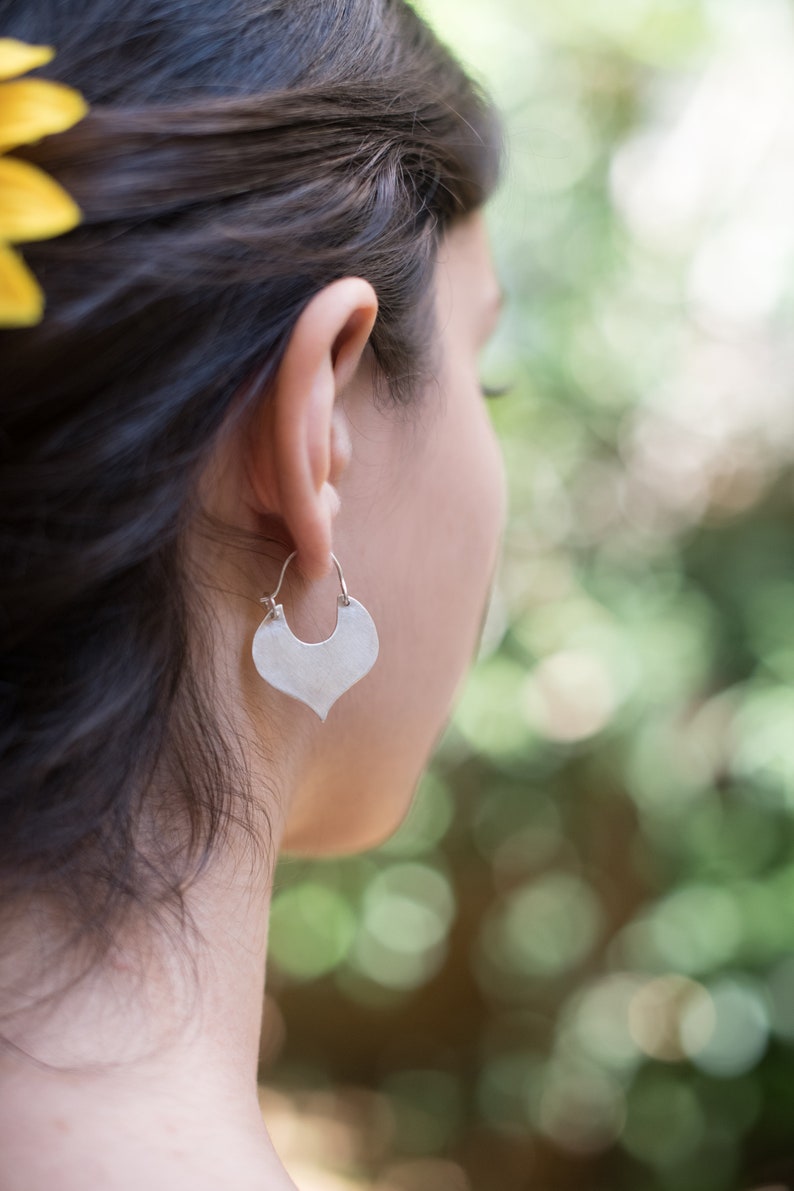 Sterling Silver Earrings, Geometric Earrings, Statement Earrings, Romantic Earrings, Contemporary Silver Earrings, Heart-shaped hoops image 2