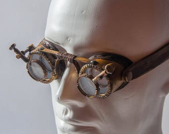 Magnifying Lenses Goggles - Post Apocalyptic Goggles - Victorian Goggles - Cyberpunk Leather Goggles - Engineer Goggles - Fallout Eyewear