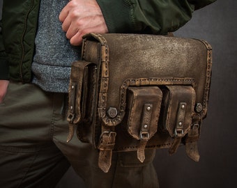 Post-Apocalyptic Leather Messenger Bag – Hand-Sewn Canvas Fallout Bag