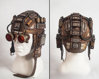Leather Aviator Helmet with Goggles – Handmade Post-Apocalyptic Headgear