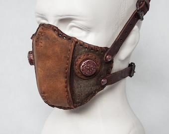 Máscara de couro artesanal para motociclista – Fantasia Steampunk/Cyberpunk