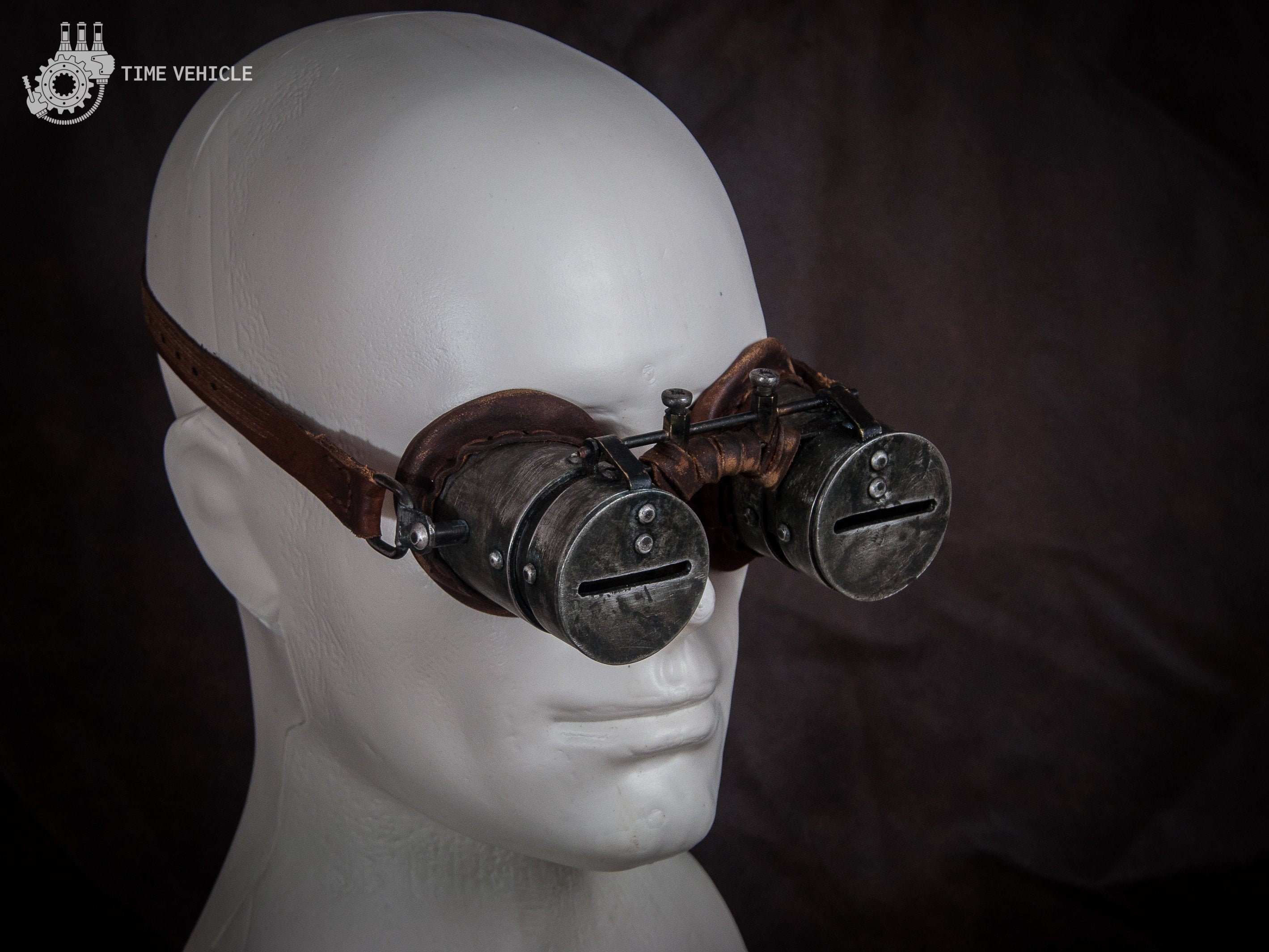 Black Steampunk Goggles With Red Lenses and Magnifying Loupes