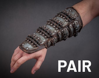 Pair of Steel & Leather Bracers – Post-Apocalyptic Wasteland Armor