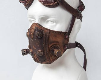 Leather Cyberpunk Mask - Post Apocalytpic Mask - Gas Mask - Steampunk Mask - Motorcycle Mask - LARP Mask - Burning Man Mask - Fallout Mask