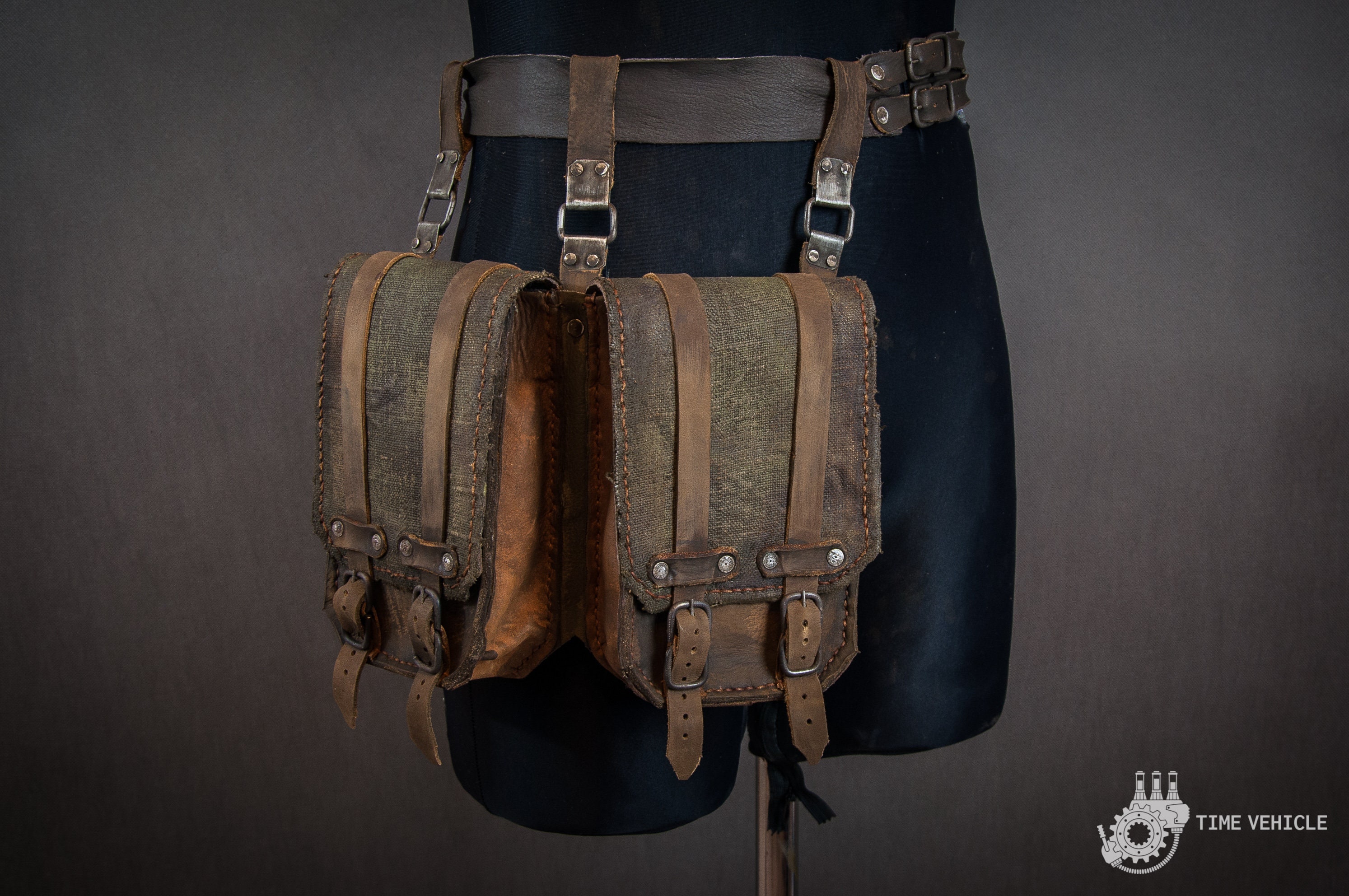 Handmade Leather Canvas Hip Double Bag Set – Post-apocalyptic