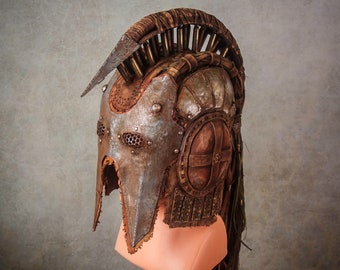 Postapocalyptic Warrior Helmet - Ancient Greek Helmet - Wasteland Crested Helmet - Steel Helmet - Postapocalyptic Chief Helmet