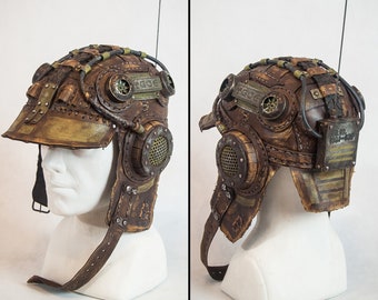 Leather Headphone Helmet - Post Apocalyptic Cap - Aviator Cap - Pilot Trooper Cap - Wastelander Cap - Sci-fi Headgear - Cap Wiith Cooling