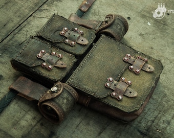 Leather Canvas Belt Bag with Tool Rolls – Steampunk, LARP, Cosplay