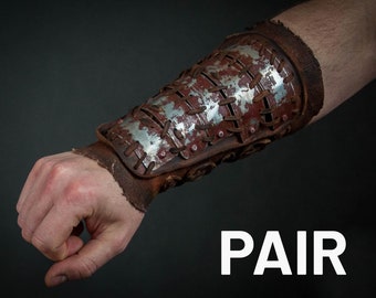 Pair of Two Metal Scraps Bracers - Post Apocalyptic Forearm Guard - Wasteland Bracer - Fallout Armor - Wasteland Warrior Armor- LARP Armor