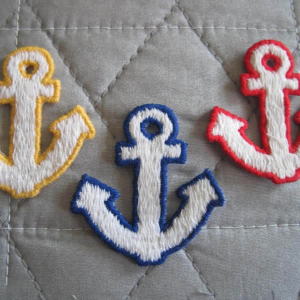 1 Vintage Anchor Applique White Blue, Red, or Yellow Large Anchor Nautical Beach Ocean for tops, purse, crafts, kids, cards, dolls, hats