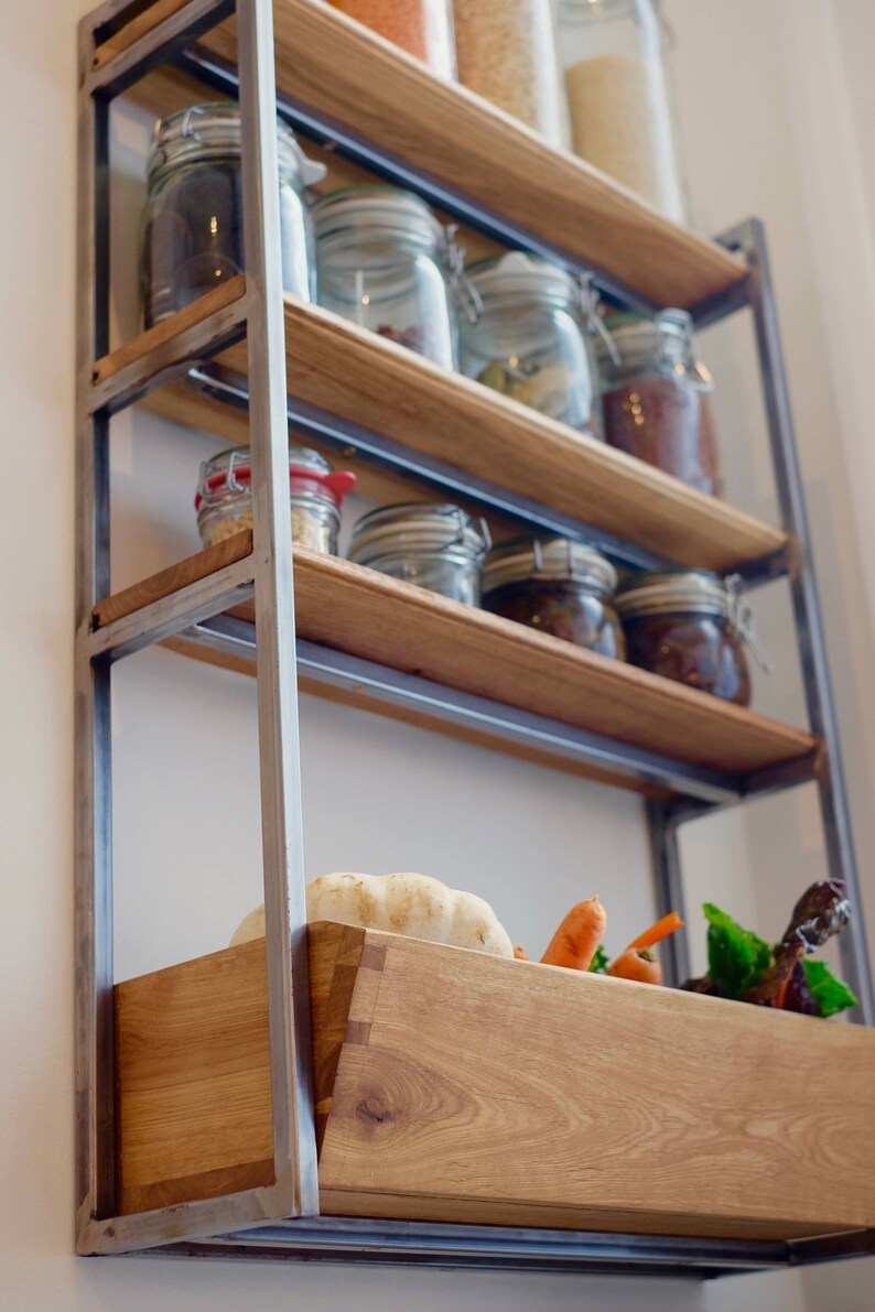 Reclaimed oak and steel Industrial kitchen shelving unit with Etsy