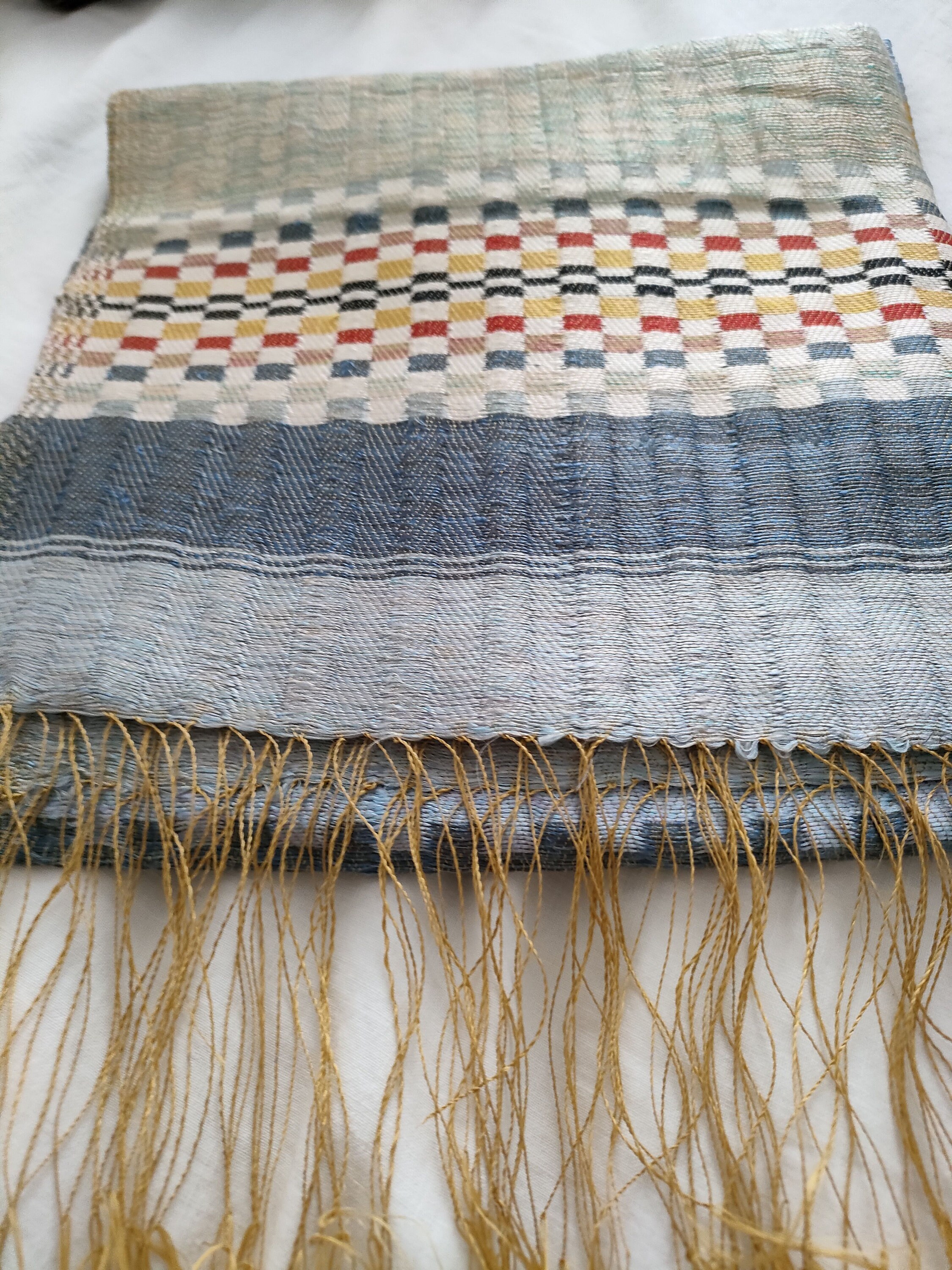 Foulard 100% Soie Brocart Motif Floral Bleu - Neuf Sans étiquette, Léger Et Artistique
