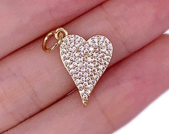 Heart Charm pendant Jewelry Accessories High Polished Brass With Full Cubic Zircon on gold plated heart Necklace Pendant For DIY Jewelry