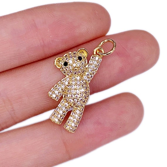 New Copper Micro Pave Cubic Zircon Cute Bear Pendant Jewelry Accessories 18k Gold Charm Necklace Pendant For DIY Women Jewelry Making