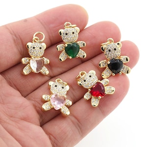 Luxus 18K Gold Bär Charme Anhänger Zubehör Kupfer Micro Pave Bunte KubikZircon Hip Hop Bären Halskette Anhänger für DIY Schmuck machen