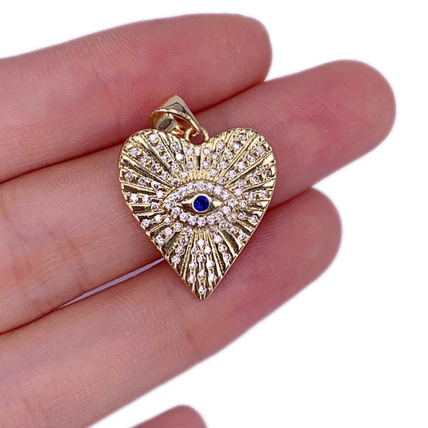 New Copper Plated 18K Gold Eye Pendant Accessories Turkish Devil Eyes Pave Cubic Zircon Heart shape Necklace Pendant For DIY Jewelry Making