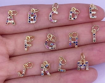 18K Gold Mix Color Letter Pendant Accessories,CZ Micro Pave Initial Letter Charm Jeweley,Gold Plated Initial Pendant,Letter For DIY Bracelet