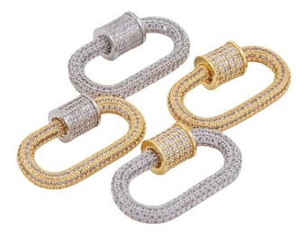 Luxury Carabiner Clasp Jewelry Accessories ,Brass Inlaid Cubic Zircon Charms Climbing Button Pendant Beads For DIY Necklace Bracelet Jewelry