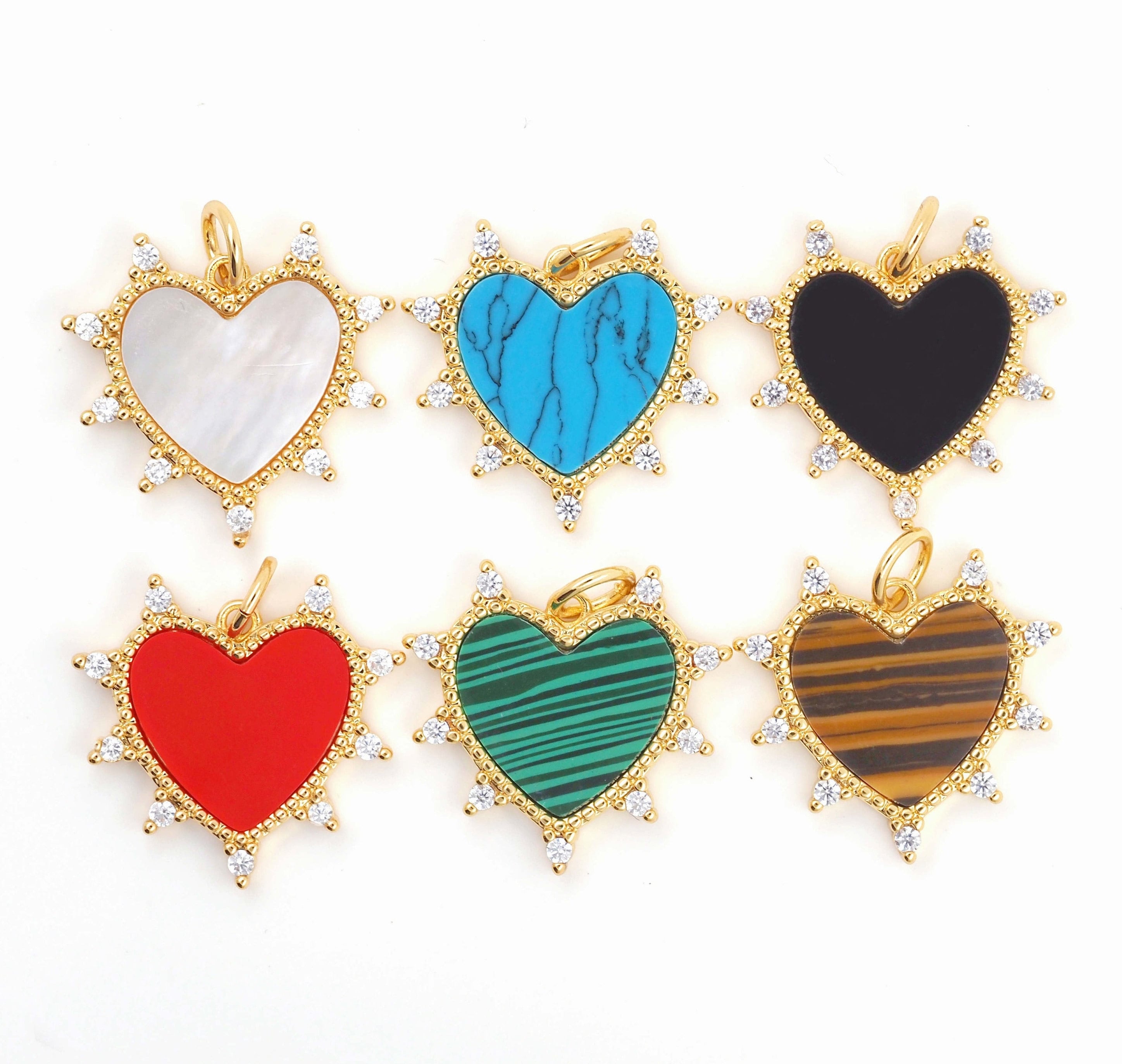 Luxury Heart Charms Pendant Jewelry Accessories,Brass Embed Zircon Natural Stone Heart Shape Necklace Pendant For DIY Women Necklace Jewelry