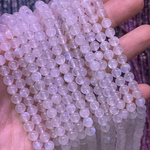 Top Grade Natural Blue Moonstone Beads 6 8 10 12 MM White Round Selenite Clear Loose Stone Charm Beads For DIY Bracelet Necklace Jewelry