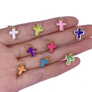 Cute Gold Plated Charms Cross Pendant Jewelry DIY Accessories Colorful Enamel Charm Necklace Pendant Fit For Making Earrings  Bracelets Gift