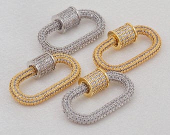 Luxury Carabiner Clasp Jewelry Accessories ,Brass Inlaid Cubic Zircon Charms Climbing Button Pendant Beads For DIY Necklace Bracelet Jewelry
