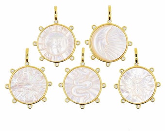 Luxury Shell Pearl Round Necklace Pendant Star/Sun/Moon/Bees/Snake 18K Gold Copper Inlaid Zircon Charm Pendant Accessories For DIY Jewelry