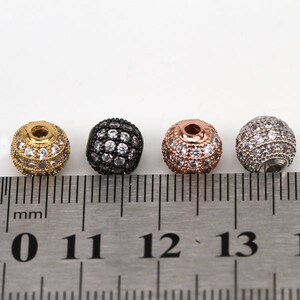 2PCS 8mm Round ball bead Micro Paved Beads,Clear Cubic Zirconia CZ beads,Women Bracelet Charms Spacers Clear Stone Beads image 6