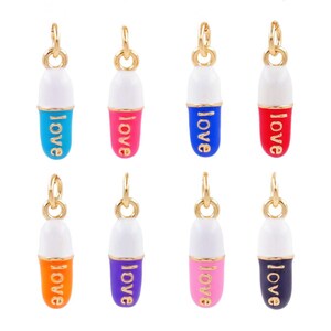 2 peças de pingentes fofos e modernos de cobre, esmalte colorido, formato de pílula, colar de amor, acessórios, pulseira, brinco, joia