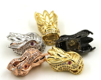 Dragon Head Bead, Micro Pave CZ, Men's Bracelet Charms (2pcs)