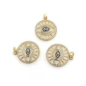 Fashion Copper Plated 18K Gold Eye Pendants Accessories Round Turkish Devil Eyes Pave Cubic Zircon Necklace Pendant For DIY Jewelry Making