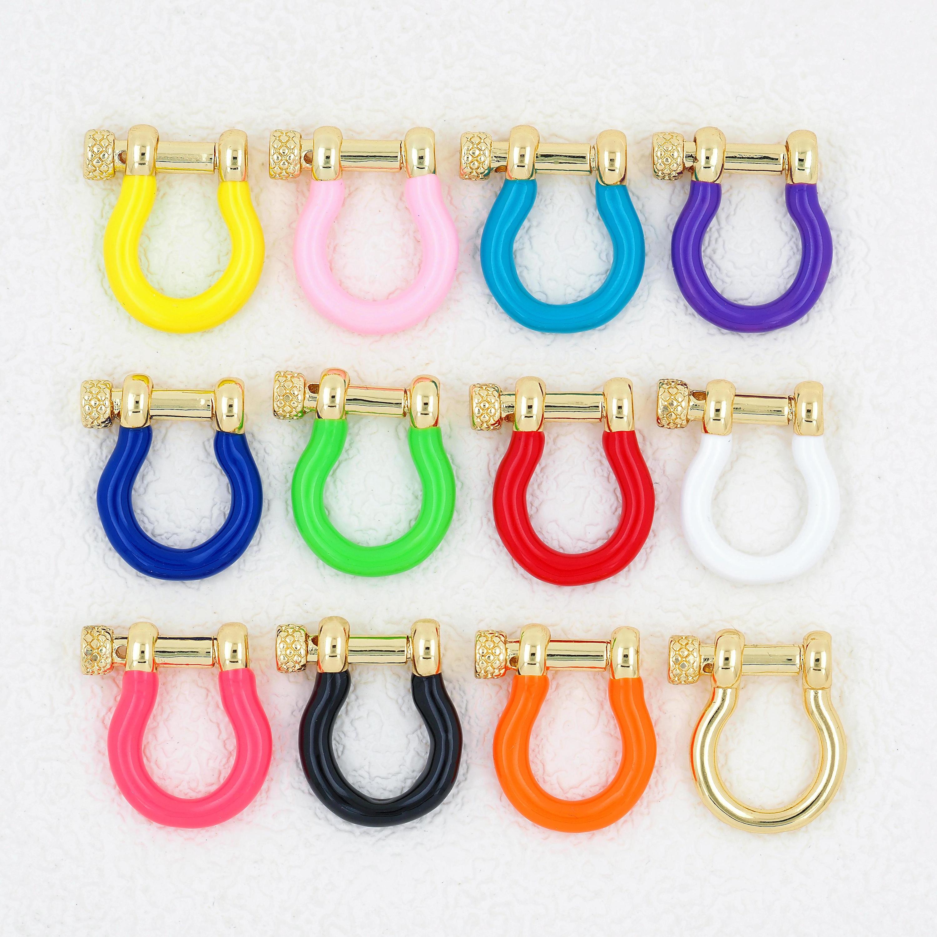 Enamelled U Shape Screw Clasp, Horseshoe Buckle Charms Jewelry